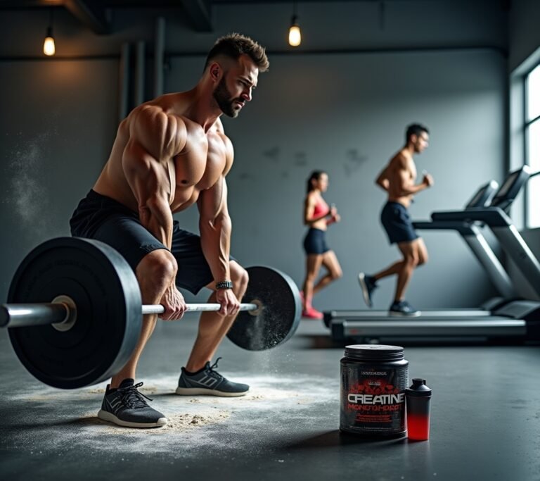 Creatine powder with scoop and shaker