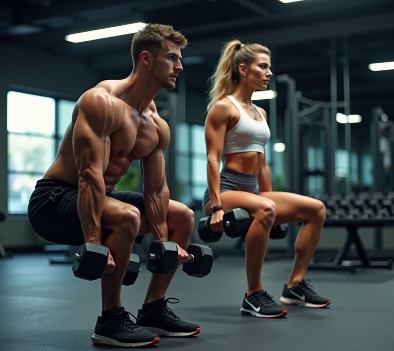 Athlete doing dumbbell thrusters