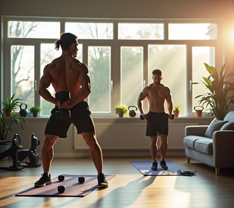 Living room workout with kettlebell