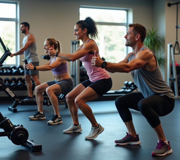 Beginner athlete in gym with coach